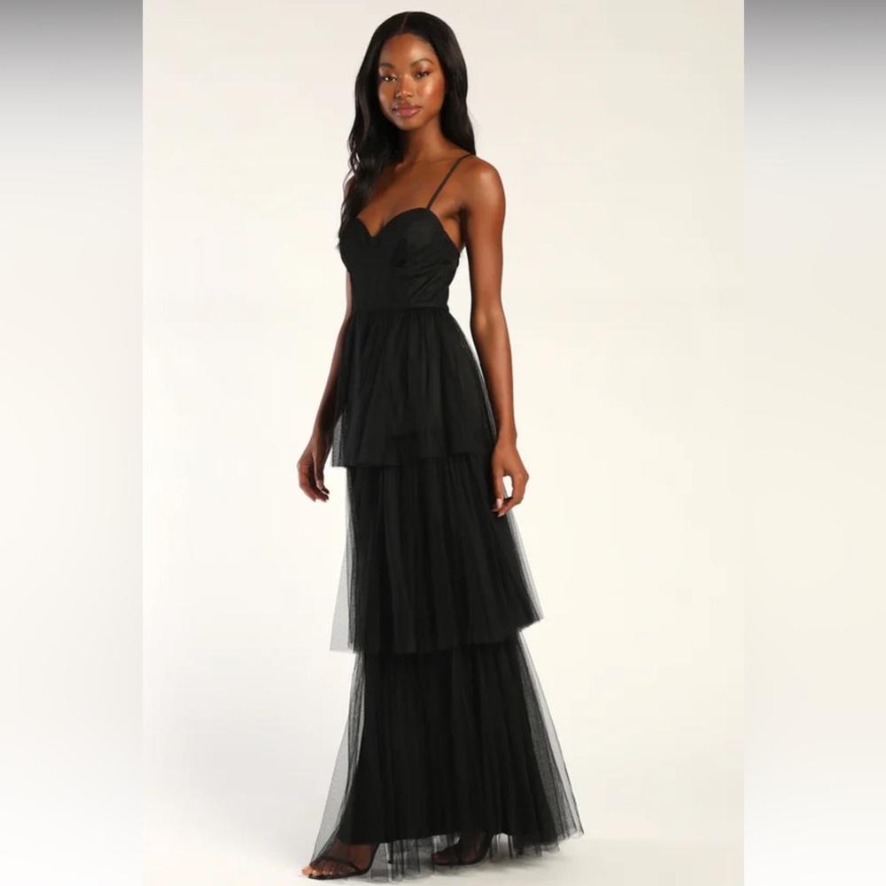 NWOT Tulley Amazing Black Tulle Sleeveless Bustier Maxi Dress
